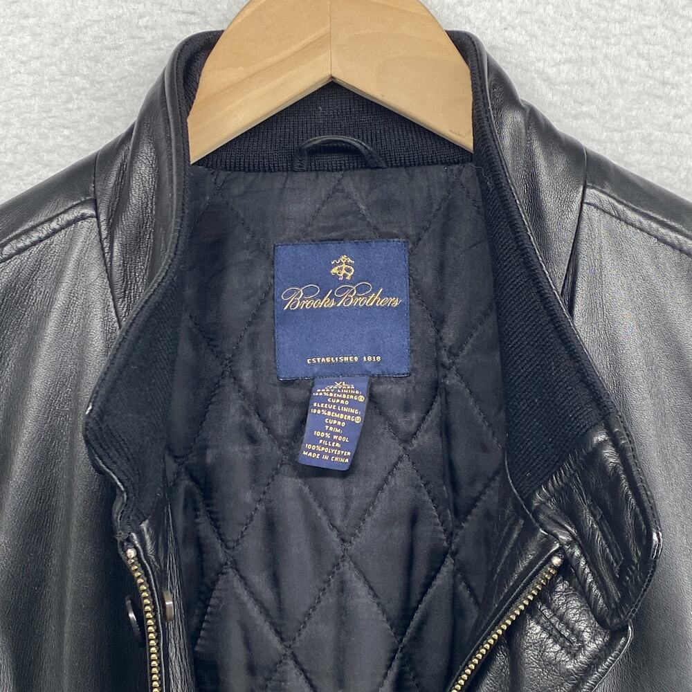 BROOKS BROTHERS Jacket Men XL Leather Motorcycle Bomber Quilted Super Soft Black - Picture 6 of 14